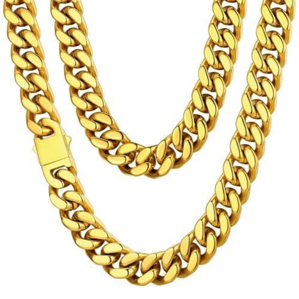 9291 18K Gold Plated Cuban Link Chain, Miami Cuban Chain Necklace , 14mm